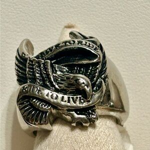 Biker Ring size 9 Live to Ride...Ride to Live Stainless Steel